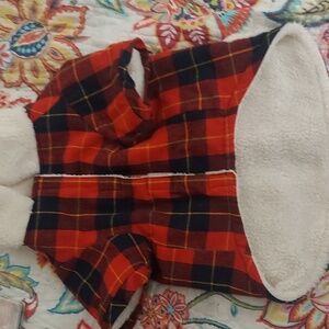 Bond & Co Red & Black Plaid Fall Sherpa Dog Jacket Large